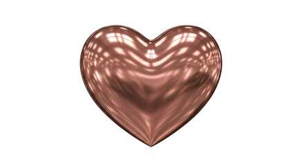 Isolated Metallic Rose-Gold Heart Shape Symbol Object for Valentines Day Celebration Icon