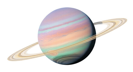 Isolated illustration of Saturn with rings, gas giant in outer space, celestial body model © Sean