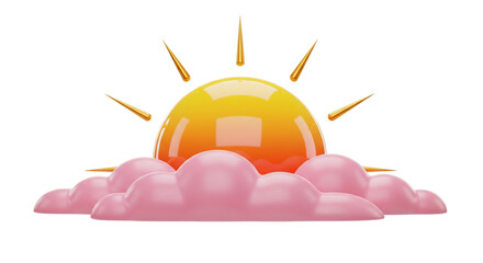 Isolated sunshine and clouds, sun over clouds, cartoonish, soft, cute and whimsical rendering