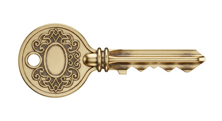 Isolated antique ornate gold key, symbol of success or opportunity, security concept