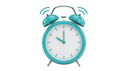 Isolated Turquoise Alarm Clock Ringing to Wake Up On Time, Early Morning Call, Sound Waves
