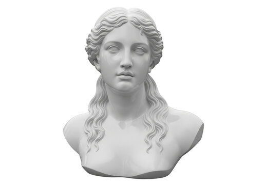 Isolated antique female bust, smooth stone texture, P (14), classical antiquity, smooth sculpture