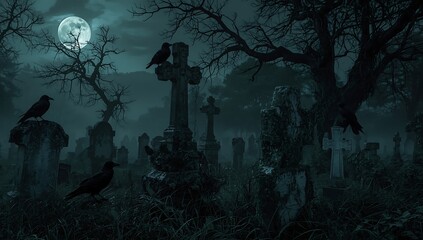 Spooky Cemetery at Night