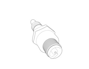 Technical Drawing of a Spark Plug: Detailed Wireframe Outline Illustration for Automotive Engine Mechanics, Vehicle Technology, and Auto Parts Industry. Precise 2D Vector Graphic Blueprint Design.