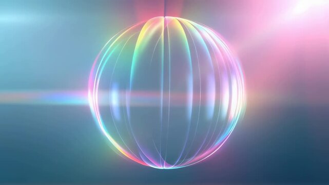 Abstract animation of a colorful glass ring transforming into a sphere, then returning to a ring on a gradient background footage.