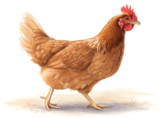 Fototapeta premium Beautiful hen walking gracefully in a watercolor painting style illustration art