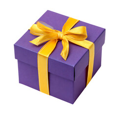 Obraz premium A purple gift box with a gold ribbon isolated on transparent background, perfect for a special occasion or celebration