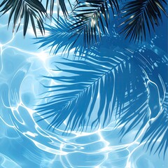 Tropical palm leaves cast shadows on rippled water
