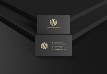 2 Business Cards Mockup On Black Display Stand
