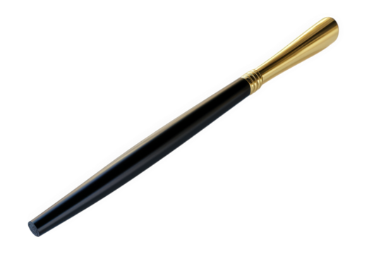 Elegant black and gold calligraphy pen isolated on transparent background, perfect for artistic writing, invitations, and adding a touch of sophistication to any project