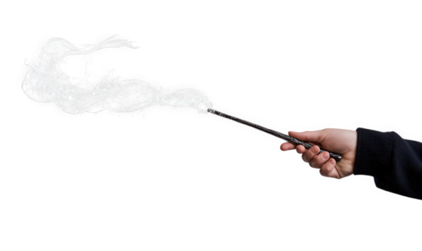 Mystical wand emitting smoke isolated on transparent background, perfect for fantasy, magic, and creating a sense of wonder in your creative projects and imaginative designs