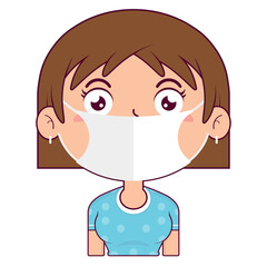 girl short bob hair wear medical mask cartoon cute