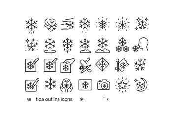 Fototapeta premium vector outline icons Snowflakes (Scenes) flake falling flake swirling flake drifting flake scattering flake glowing flake shining flake sparkling flake melting flake freezing flake piling.