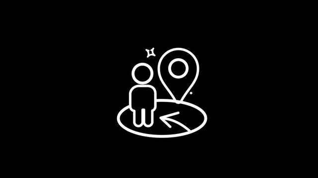 Map pinpoint icon animation featuring a stick figure, ideal for travel guides, navigation apps, and location-based services.
