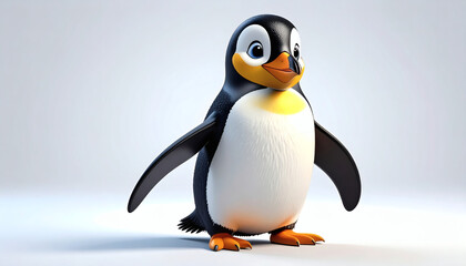 Cartoonish penguin 3D icon cute playful arctic bird illustration isolated on clean white background perfect for apps logos graphics decor