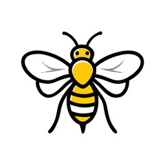 Fototapeta premium Stylized yellow and black bee illustration with simple wings on a solid black background