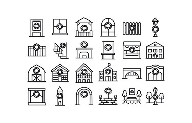 vector outline icons Wreaths (Scenes) door wreath window wreath porch wreath gate wreath fence wreath lamppost wreath balcony wreath stair wreath mantel wreath altar wreath shop wreath.