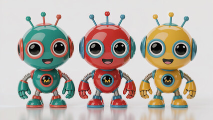 Obraz premium Cute colorful cartoon robots with big eyes