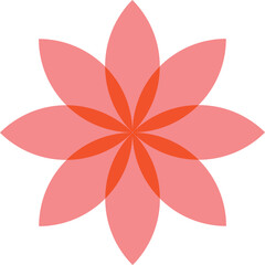 Flower pattern created from eight peach petals and eight small bright orange petals on a transparent background