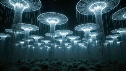 Outdoor fantasy glowing plant landscape