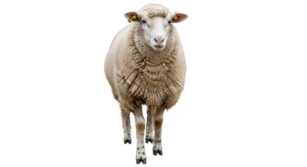 Isolated sheep looking at the camera in a studio shot. A fluffy and friendly sheep