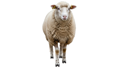 Isolated sheep looking at the camera in a studio shot. A fluffy and friendly sheep