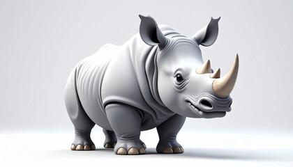 Fototapeta premium Cartoonish rhino 3D icon cute playful wild animal illustration isolated on clean white background perfect for apps logos graphics decor