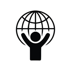 Person holding up the world icon. hand holding globe icon