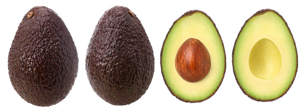 Ripe avocado and Avocado cut in half isolated, transparent PNG, PNG format, cut out - Powered by Adobe