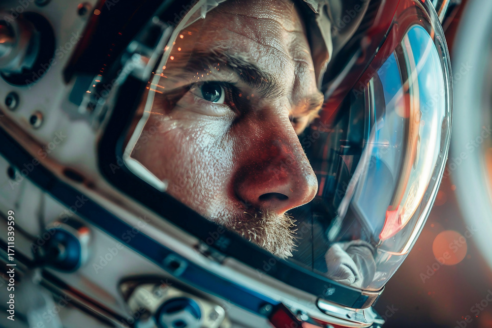 Wall mural image of person in a protective spacesuit made generative ai