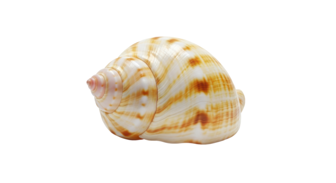 Isolated marine seashell with warm brown and cream pattern with graceful rounded form