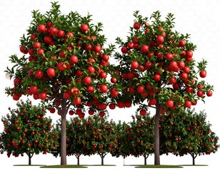 Apple trees laden with red fruit