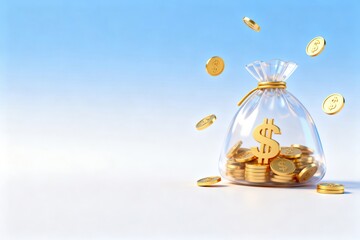 Transparent Money Bag Filled with Gold Coins