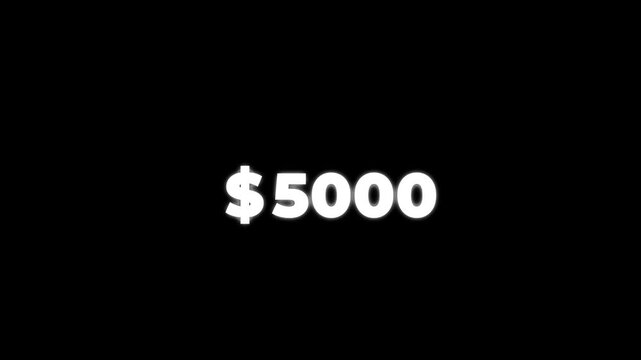 Animated numbers from 0 to 5000 in a dollar sign currency with a smooth and glowing motion, perfect for financial reports, business presentations, or social media content.

