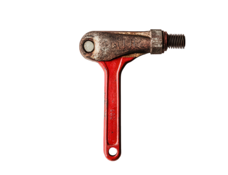 Red pipe wrench isolated on transparent background, a sturdy tool for gripping and turning pipes, showcasing its robust design and essential function in plumbing and maintenance work