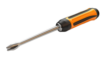 Orange and black cotter pin tool isolated on transparent background, a specialized tool for removing and installing cotter pins, showcasing its unique design and essential function