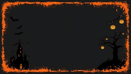 Halloween Background Grunge Frame, Castle, Pumpkins