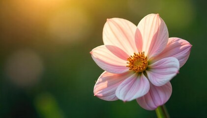 Fototapeta premium A single, perfectly symmetrical flower in bloom, bathed in soft sunlight The petals are pristine and unblemished, representing pure fairness and natural beauty , justice, detail, flower