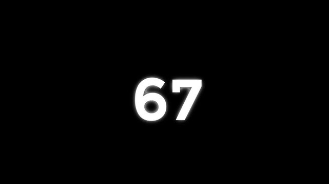 Animated number 67 in full HD resolution. Three different style with transparent background
