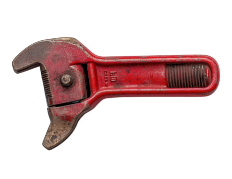 Red adjustable wrench isolated on transparent background, a versatile hand tool for gripping and turning fasteners, showcasing its adjustable jaw and essential function in various tasks