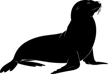 Fototapeta premium Silhouette of a seal basking in the sun, showcasing its sleek form and characteristic whiskers in a minimalist, artistic representation