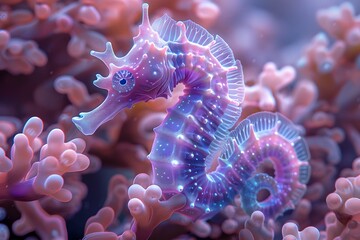 Magical seahorse glowing in surreal ocean high resolution picture