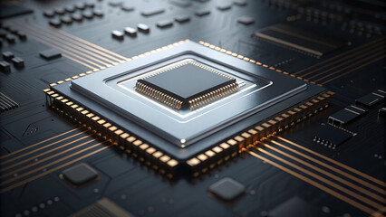 Close-Up of CPU Mounted on Motherboard with Gold Pins and Heat Spreader