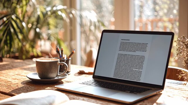 Home office scene featuring remote work with a laptop