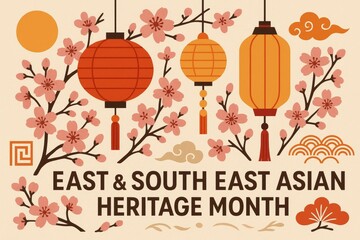Celebrating East and South East Asian Heritage Month with traditional lanterns and cherry blossoms