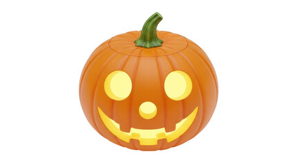 Isolated Halloween carved pumpkin, jack-o'-lantern with illuminated eyes and mouth