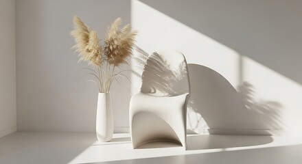 Elegant White Vase and Dried Flowers.