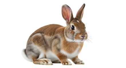 Isolated Cottontail rabbit sitting, adorable animal with long ears, cute and fluffy fur
