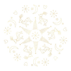 Christmas decorative ornament , Christmas mandala with reindeers and moon