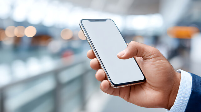Person Holding Smartphone in Busy Airport Terminal During Daytime